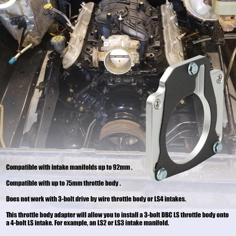 LS Drive By Cable Throttle Body Adapter Kit Compatible with LS3 4 Bolt Intake to LS1 3 Bolt TB DBC LS2 LH6 L92 L76 LY2 LY5 LY6 LC9 LFA LH8 LMG L98 L9H L20 L94 LZ1 L99 L96 LC8 L77 551511XG
