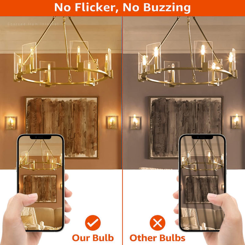 E12 LED Bulb Dimmable 6W Equal Warm White 2700K T6 T6.5 E12 Candelabra Bulb 60 watt for Chandeliers,Ceiling Fan,Pendant,Wall sconces AC120V 600LM e12 Light Bulb 6Pack 6w=60w 2700k Warm White