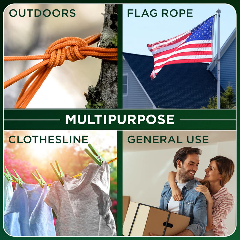 TECEUM Rope 1000lb – 1/4” & 3/8” – 90 FT | 150 FT – Strong All-Purpose Utility Rope – Camping, Crafting, Flag Pole, Indoor & Outdoor – Polypropylene Nylon Poly Lightweight Diamond Braided Cord – Black 1/4" - 90 FT (27.5M)
