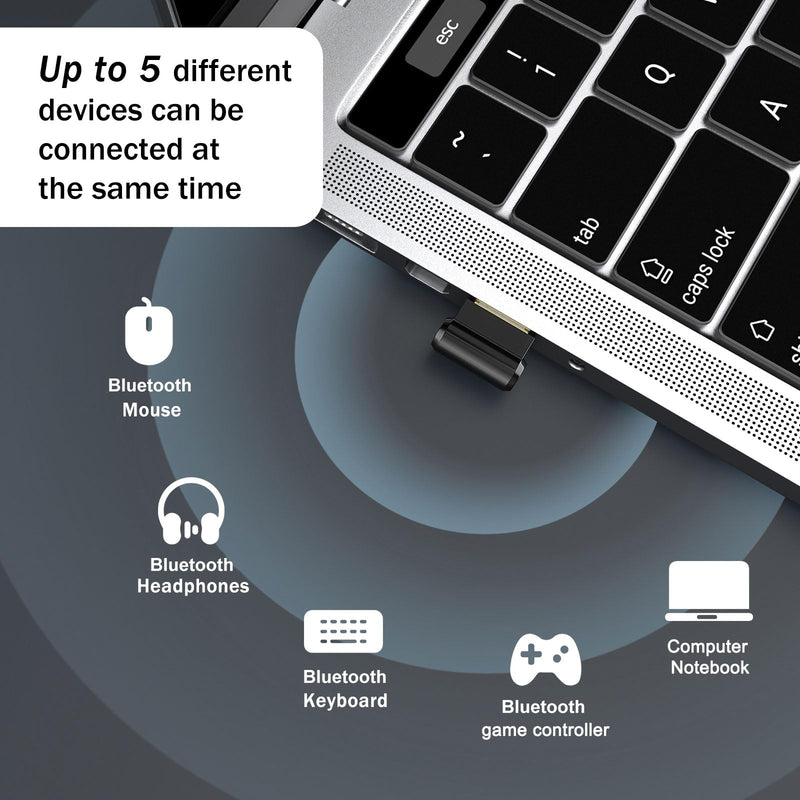 Bluetooth Adapter for Desktop PC, Plug & Play 5.3 USB Mini EDR Dongle Receiver & Transmitter for Laptop Computer Compatible with Headphones Keyboard Mouse Only Windows 11/10/8.1 Small Black-5.3