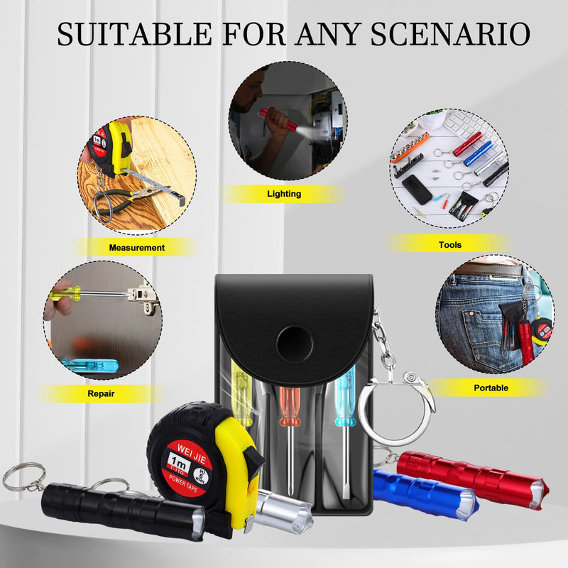 Quelay 36 Pcs Mini Screwdriver Tape Measure Keychains LED Flashlights Keychain Set Adult Pinata Stuffers Father's Day Neighbor Gifts for Men, No Batteries Included
