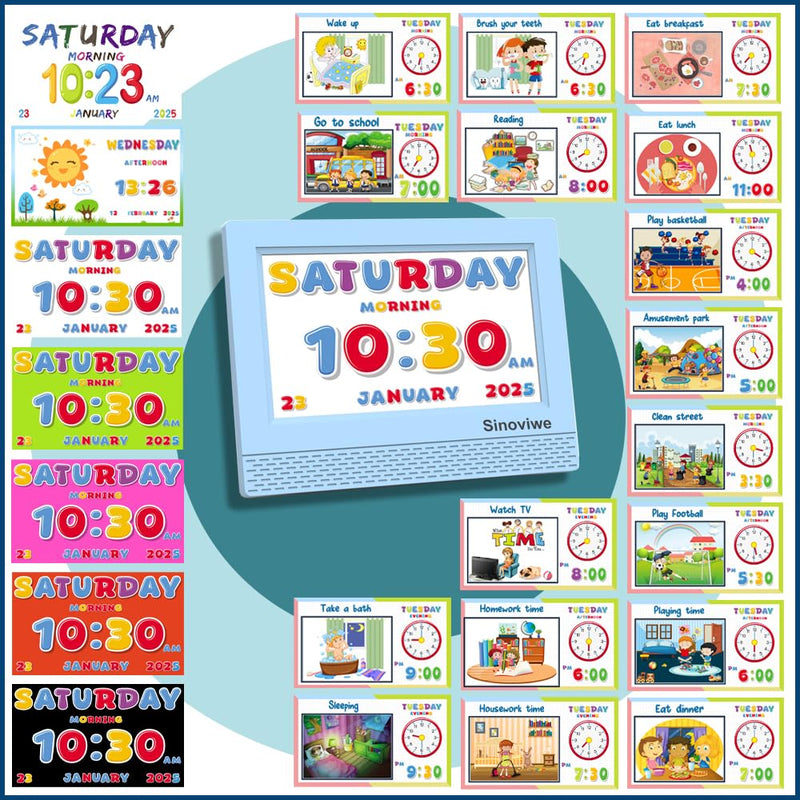 Digital Alarm Clock with 7'' HD Screen, Calendar Function,It is Perfect for Kids Aged 3-18 Years Old with Remote Control and Custom Reminder Function for Birthdays Blue