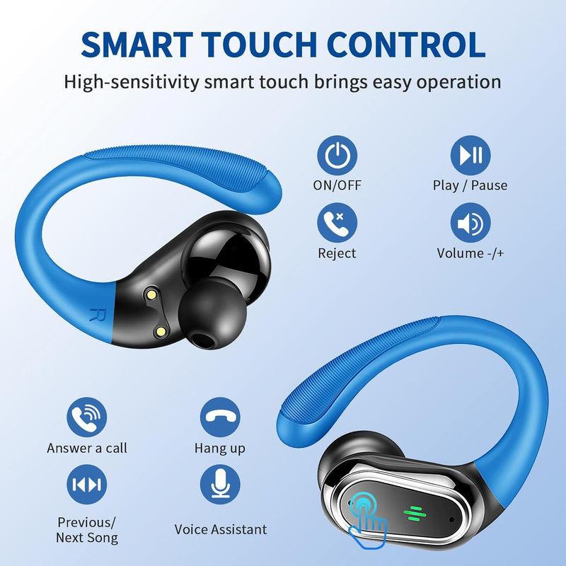 Wireless Earbuds, 2026 Bluetooth 5.4 Headphones, ENC Noise Canceling Mic | 60Hrs+ Stereo Wireless Headphones, IP7 Waterproof Bluetooth Earbuds, Sport Earhooks, Dual LED Display, for Workout, Running Loyal Purple