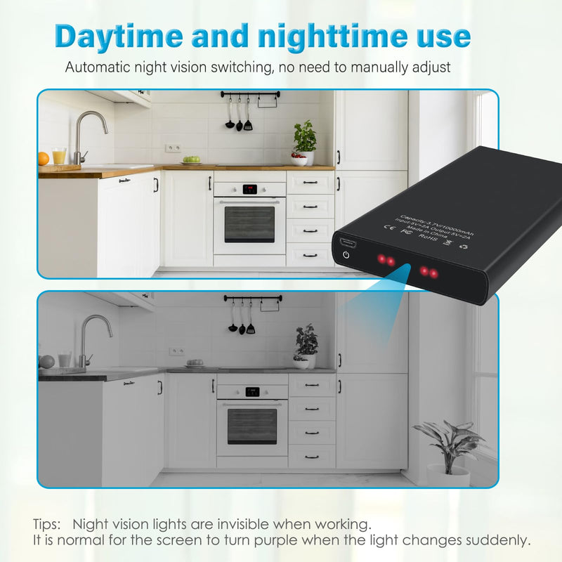 1080P 10000mAh Large Capacity Portable Power Bank Hidden Camera, 20 Hours Continuous Record Mini Security Nanny Spy Cam with Gravity Sensor/Motion Detection/Night Vision—No WiFi No Audio