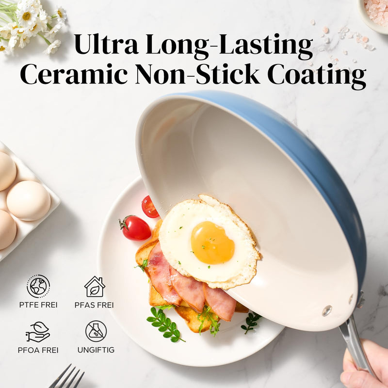 Redchef Ceramic Non Stick Egg Pans, Nonstick Frying Pan Skillet, 8 inch Cooking Pan Non Toxic with Stay Cool Handle for Induction, PTFE & PFAS & PFOA Free, Dishwasher/Oven Safe (Blue) Blue