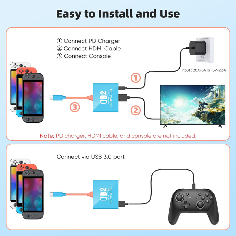 Switch 2 TV Dock, Travel Accessories for Nintendo Switch 2 Docking Station, Support 4K@60Hz TV Mode, Portable TV Adapter for Home/Travel/Party with HDMI 2.0/PD 100W/USB 3.0 Port