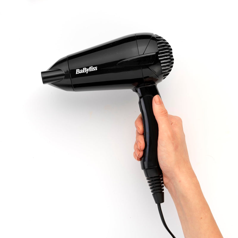 BaByliss Travel Folding Hair Dryer - Lightweight and Powerful 2000W Blow Dryer, Dual Voltage, Worldwide Use, 2 Heat/Speed Settings, Black/Orange, 5334U