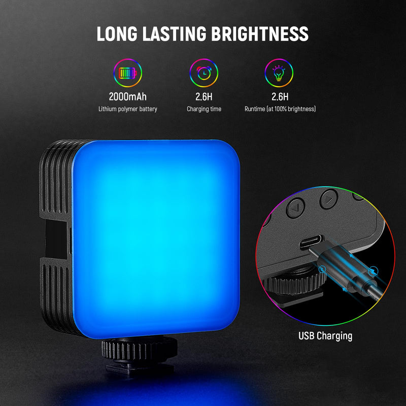 NEEWER Magnetic RGB Video Light, 2 Pack 360° Full Color RGB61 LED Camera Light with 3 Cold Shoe Mounts/CRI 97+/20 Scene Modes/2500K-8500K/2000mAh Rechargeable Portable Photography Selfie Lighting
