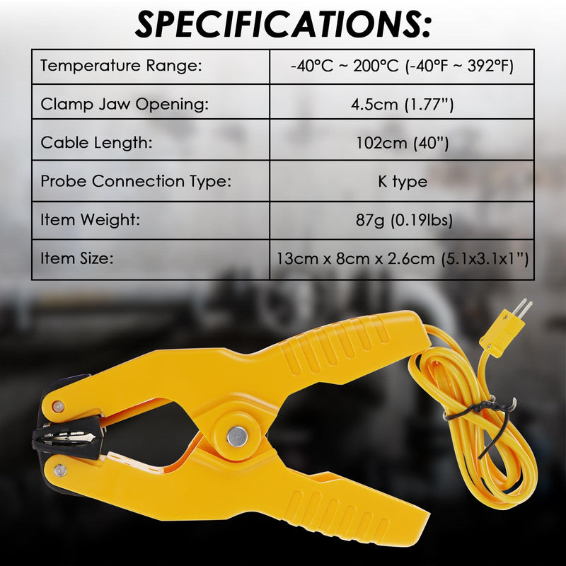 2 PCS Temperature Clamp HVAC K-Type Thermocouple Thermometer Lead Probe Pipe Clamp Multimeter Sensor Jaw Clip Plumbing Clamp 2