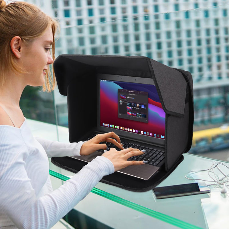 Laptop Sun Shade,Laptop Sun Glare Shield Privacy Screen Hood Laptop Sunshade Bag for Working Outside Outdoor Foldable Laptop Shield Cover Outside (Patent Pending) 12-14in
