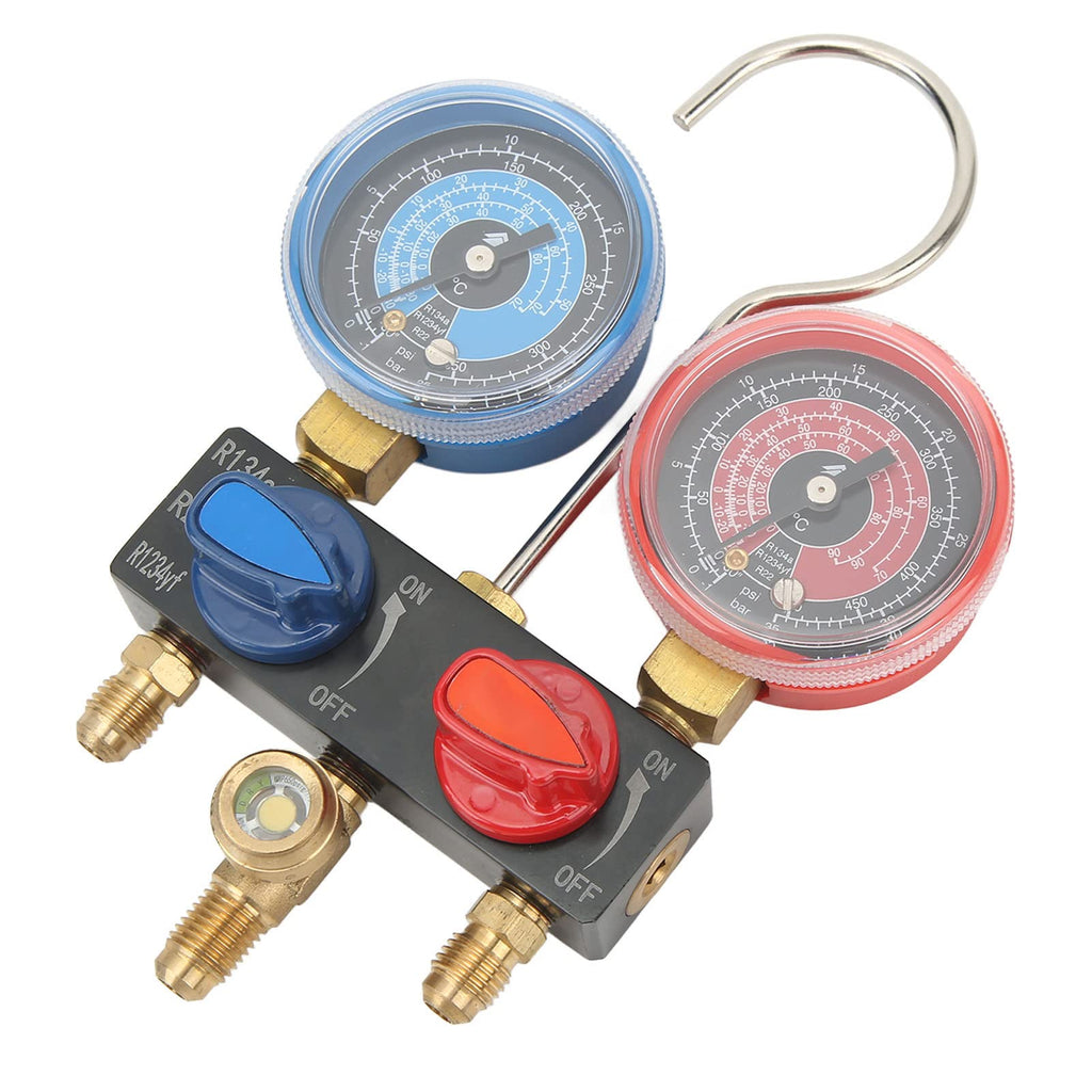 Yosoo Manifold Gauge R22 4 Pressure Gauge Refrigerant Fluorinated Enlarged for G1 R1234Yf R134A for Mini for G1 4 R22 R134A R1234Yf Miniature Manifold Fittings