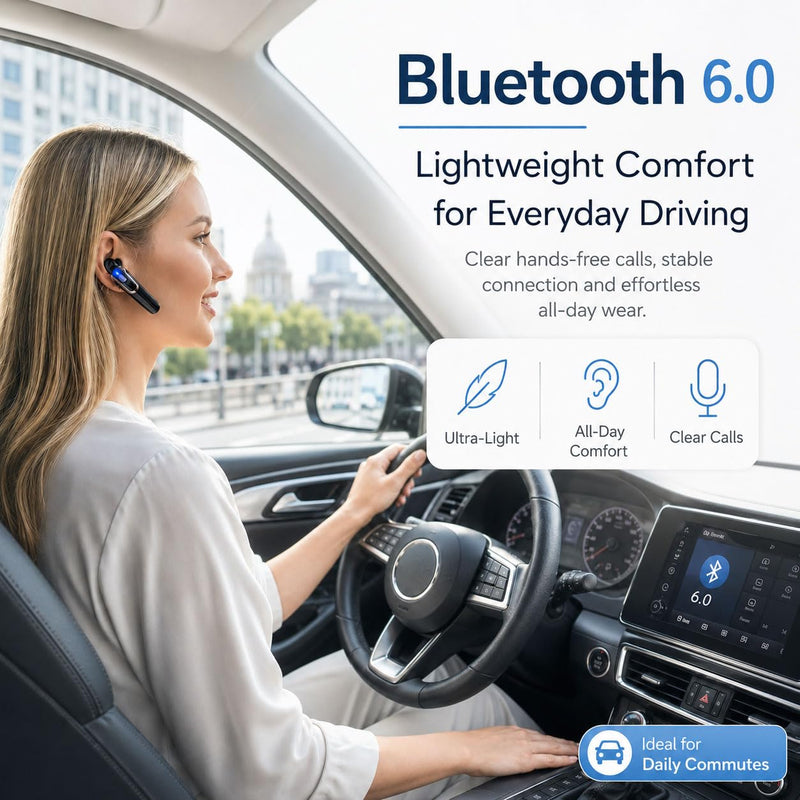 Micool Bluetooth Earpiece for Truckers V6.0 with Noise Cancelling 38 Hours Wireless Headset for Driving, Handsfree Single Ear Headphone for CB Radio & Cell Phone, Dual Device Pairing (Gold) Gold