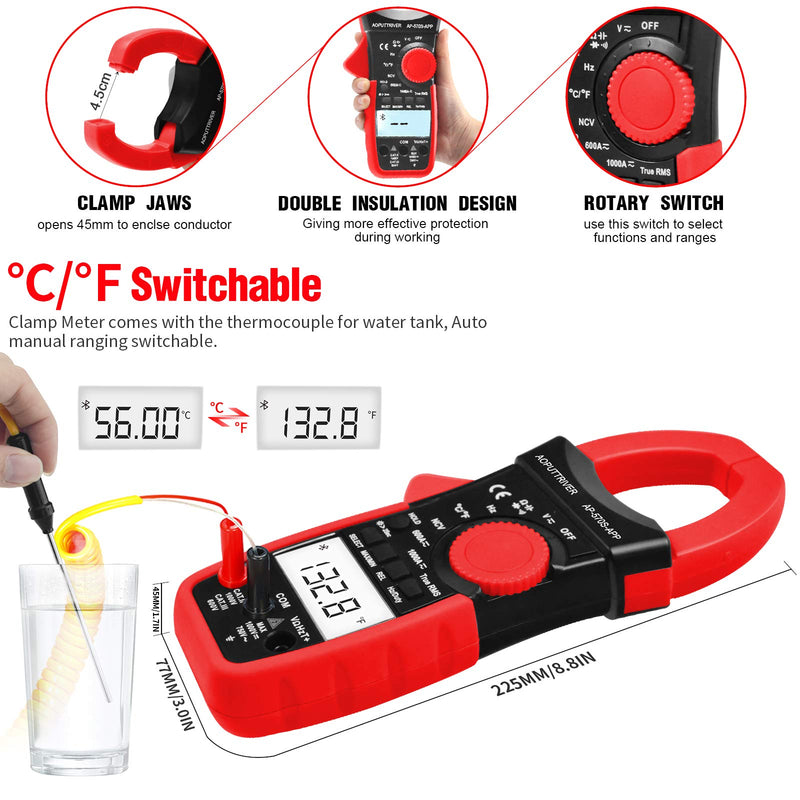 Clamp Meter 6000 Counts Bluetooth Clamp Multimeter 1000A AC/DC Current TRMS Clamp-on Ammeter Auto-ranging Measure Volt Amp Ohm Continuity Diode NCV-AP-570S-APP