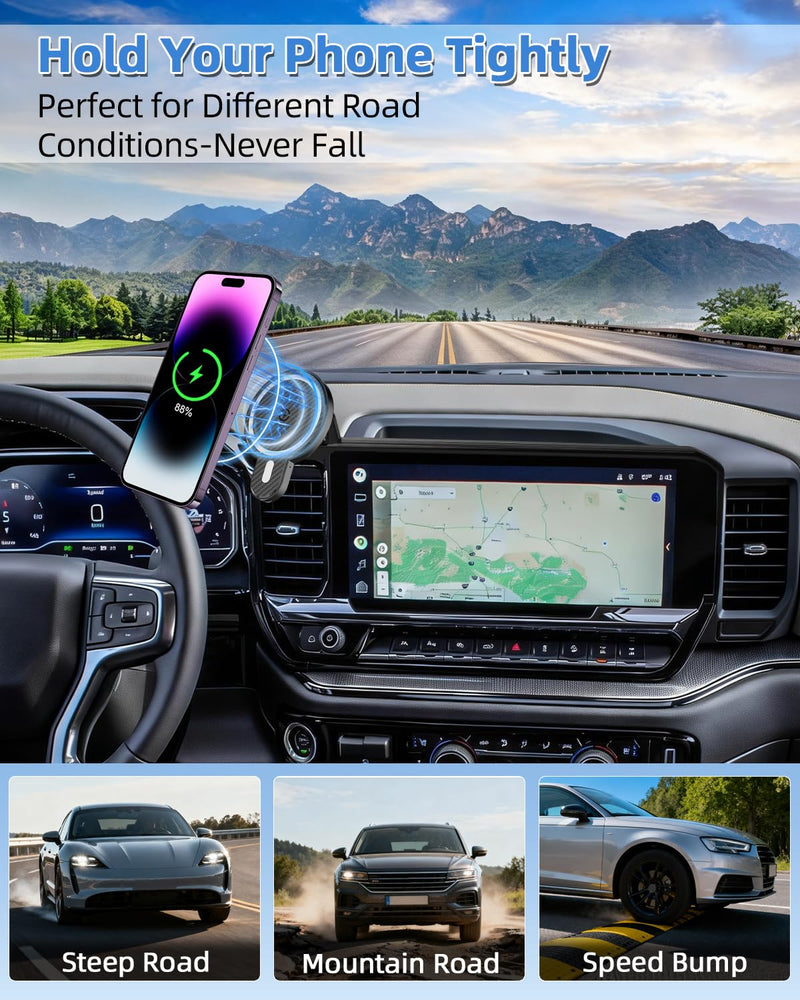 PZK Car Phone Holder for 2022-2026 Chevy Silverado/GMC Sierra 13.4'' Screen | Chevy Magnetic 15W Fast Wireless Charger 360° Magnetic Car Phone Mount LT/RST/ZR2/LTZ/LT Trail Boss Accessories Silverado 1500 /GMC Sierra 1500 2022-2026