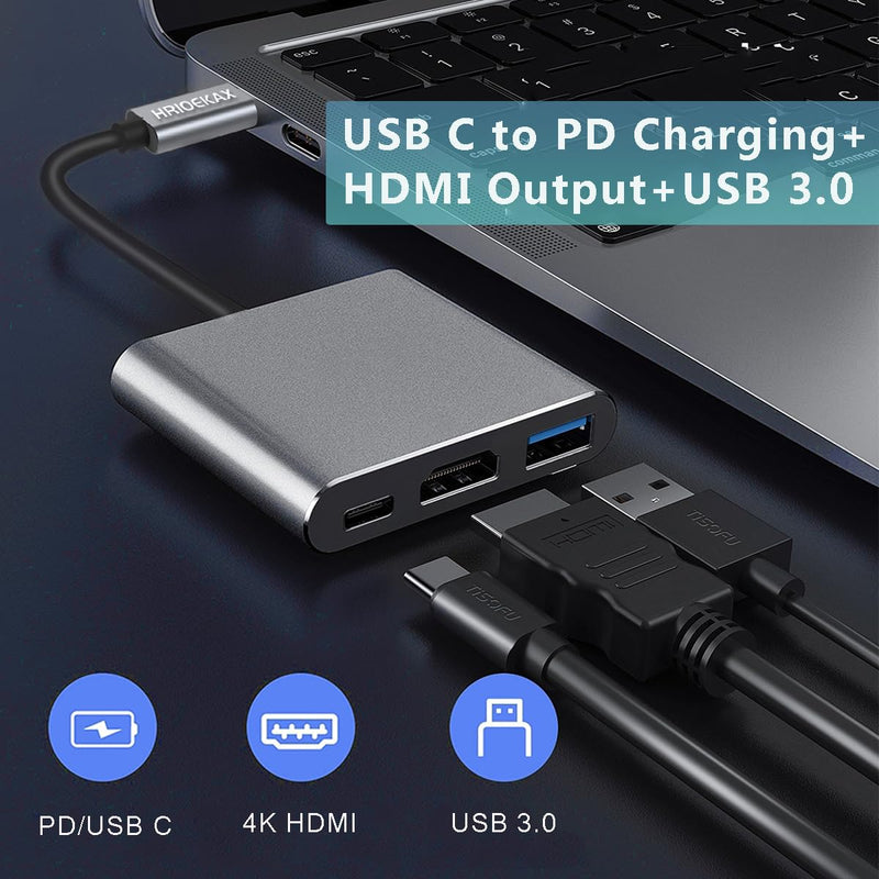 USB C to HDMI Adapter for Mac, 3-in-1 USB C HDMI Adapter with 4K HDMI Output USB 3.0 Port & PD 100W Fast Charging Port for MacBook Pro, iPhone 15, Samsung Gaalaxy S24/S23, Dell XPS, etc