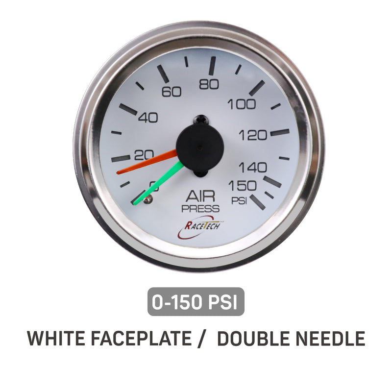 52mm 2-1/16" Mechanical Dual Air Bag Suspension Pressure Gauge Air Suspension Gauge 0~150 PSI 1/8NPT White Dial Chrome Rim for Air Ride Suspension Systems