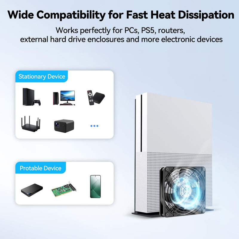 ELUTENG 120mm USB Cooling Fan | 3 Speed Adjustable, Quiet PC Cooling Ventilator, 4 Rubber Feet & Screwdriver