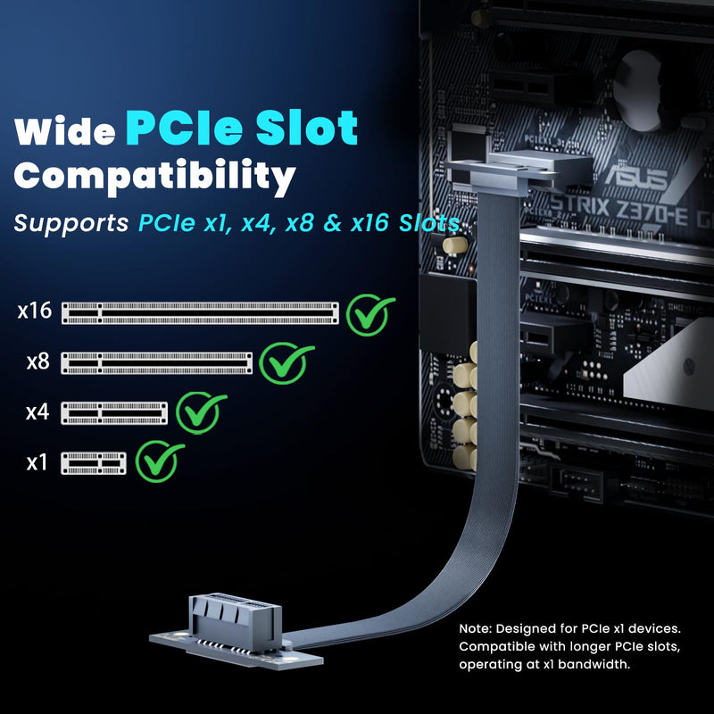 PCIe 4.0 X1 Riser Cable, 100mm 90° Male to 90° Female, for WiFi, M.2, USB and Sound Cards 10CM