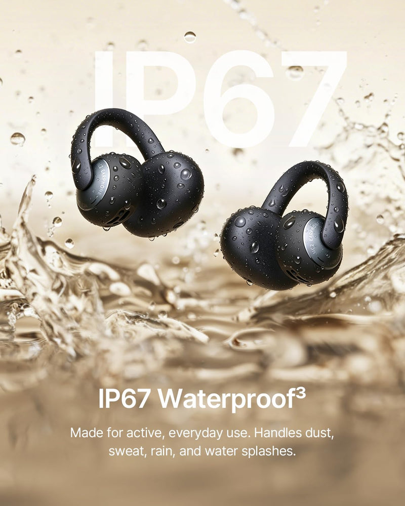 Baseus Bowie MC2 Open Ear Clip On Earbuds, CloudComfort 2.0 Wrap-Around Design, LDAC Hi-Res Audio, Bluetooth 6.0, 55H Playtime, 4-Mic AI Clear Call, IP67 Waterproof for Running Gym Workouts Black