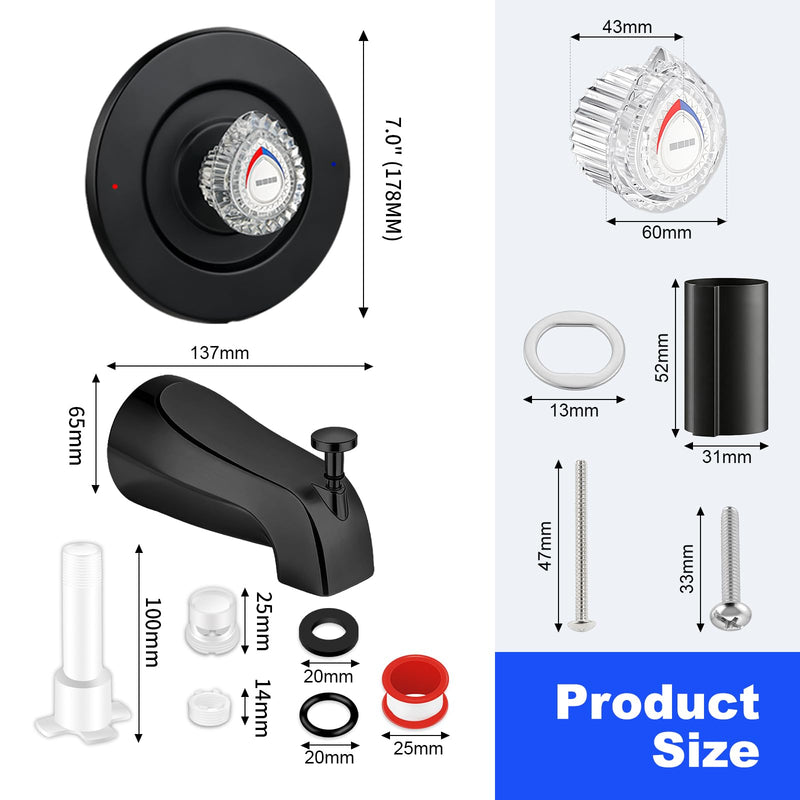 Shower Trim Kit and Tub Spout, Compatible with Moen T470 Chateau Shower Trim kit, for Moen 1225 Trim Kit, Includes Escutcheon, Tubes, Shower handle and Screws (Matte Black) Matte Black