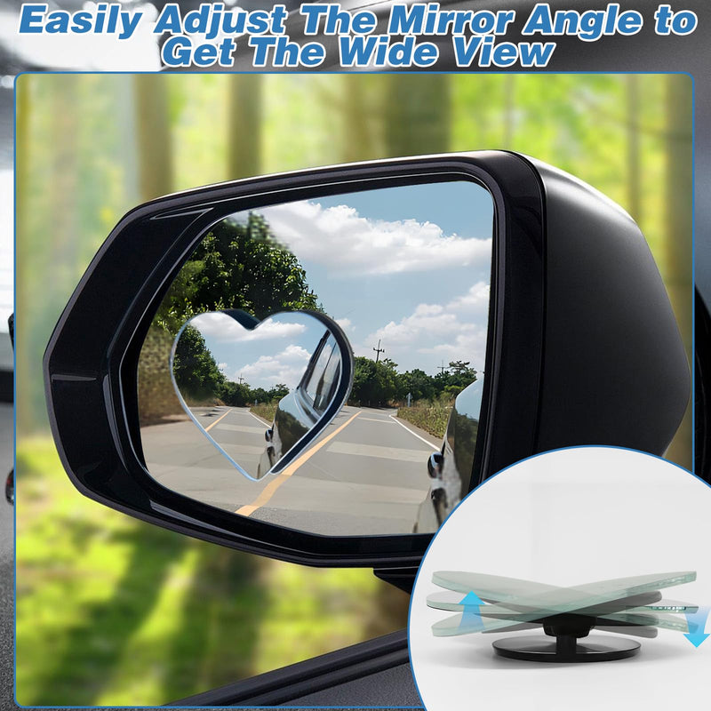 2Pcs Cars Heart Shaped Blind Spot Mirrors Car Side Mirror Blindspot Adjustabe Angle Removable Wide Angle Convex RearView Mirror for Enhanced Safety Universal Fit Stick, Car Accessories for Cars Suvs Heart-2Pcs