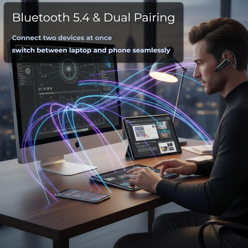 Bluetooth Headset for Office, 36H Talk Time V5.4 Wireless Headphones | with Dual Mic Noise Cancelling, Lightweight Hands-Free Earpiece for Business Calls, Conference, Work From Home (Black) Black