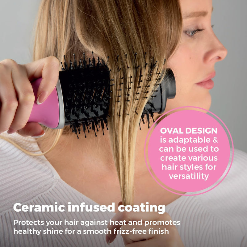 Carmen Oval Hot Air Brush with Ceramic Infused Barrel, 3 Heat & 2 Speed Settings, Nylon Pins & Anti-Tangle Bristles, 360° Anti-Tangle Swivel Cord, 1300W, Pink, C81243PNK