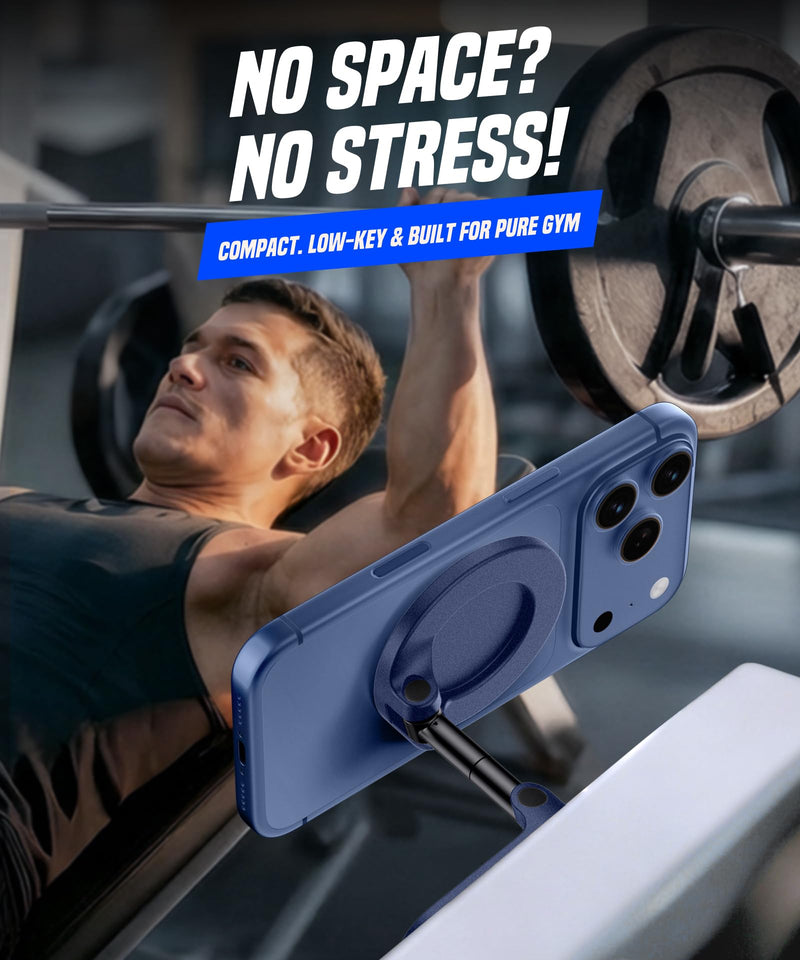 All Metal Dual Magnetic Gym Phone Holder for MagSafe, Blue | 360°Adjustable, Fit for iPhone/Android, Tri-Axis Phone Mount,Gym Accessories for Bodybuilder Men Women Workout recording