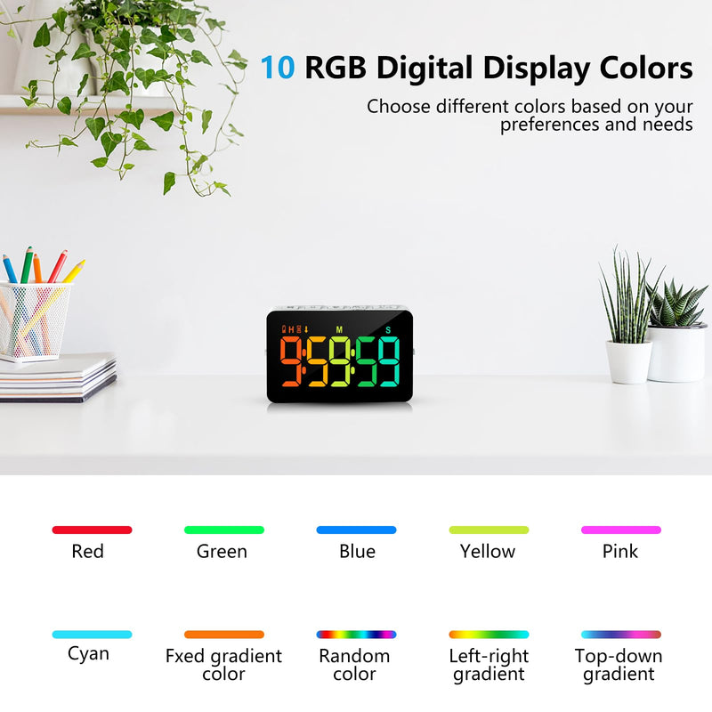 (2 Packs) Rechargeable Timers，Digital Kitchen Timer with 10 Dynamic RGB Color, Magnetic Classroom Timer with Countdown/up with 5”LED Display 3 Brightness 4 Volume Adjustable