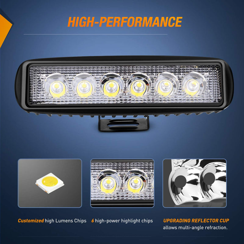 Nilight LED Light Bar 2PCS 18W 6Inch Flood LED Pods Offroad Fog Light Waterproof for Boat SUV ATV 4WD Car Truck Golf Cart 12V 24V,2 Years Warranty 2Pcs 18W Lights