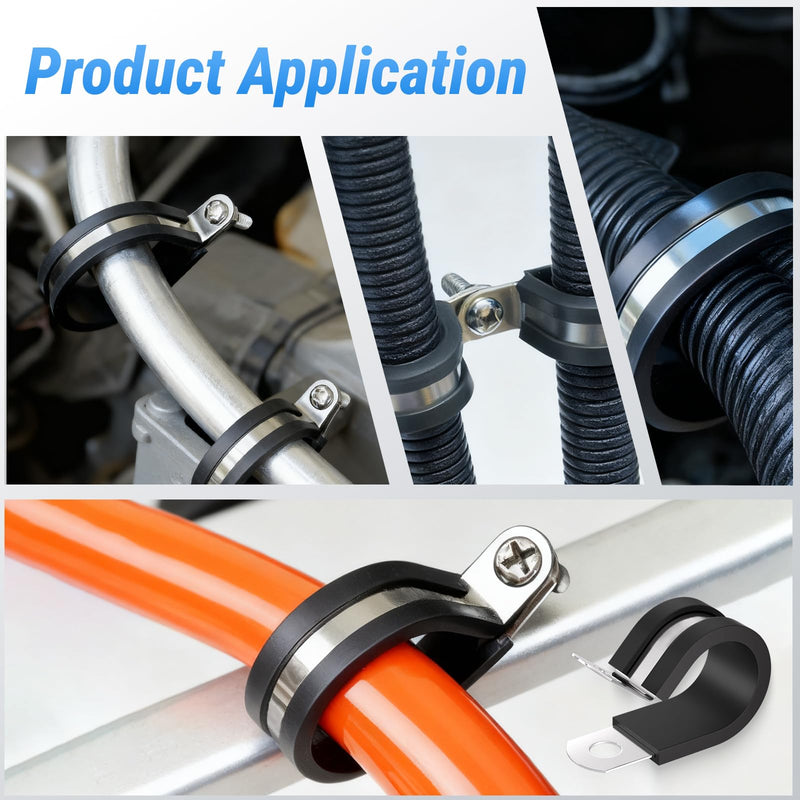 50Pcs 1-1/4 Inch Cable Clamps,M6 Screw Hole & Rubber Cushion,for Automotive Hose, Wire Harness 50
