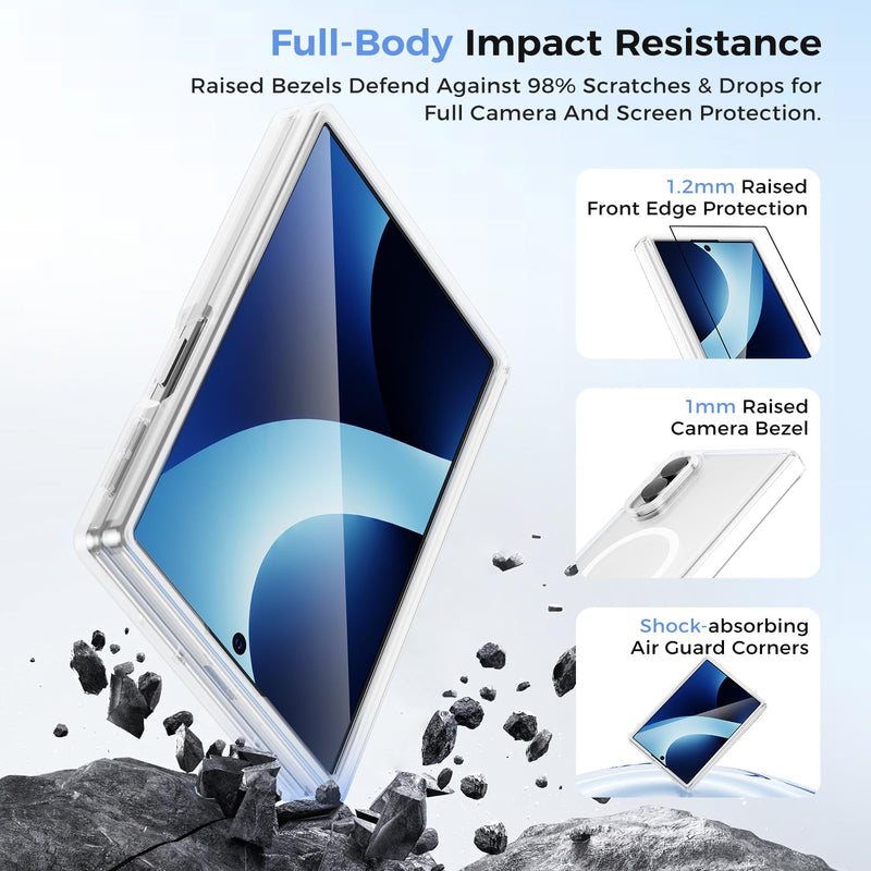 BENKS for Samsung Galaxy Z Fold 8 Case with Screen Protector and Hinge Protection, Magnetic Clear Phone Case, Anti Yellowing Shockproof Protective Transparent Cell Cover, Crystal Grand Combo