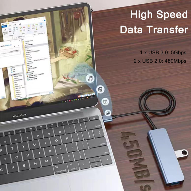 USB C Hub USB 3.0 Hub for Laptop PC, 4 Port USB to USB C Hub Adapter with 1 USB 3.0, 1 USB C, 2 USB 2.0 Ports, USB Port Hub for MacBook, Mac Pro, iMac, iPad Pro, Surface, XPS, Flash Drive, Mobile HDD
