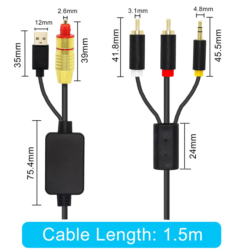 GINTOOYUN USB Fiber Optic Digital Analog Audio Cable, AUX SPDIF Digital Fiber Optic to 3.5mm + 2 RCA Jack Converter Audio Cable for TV, PS4, Blu-Ray Player, Multimedia Speaker