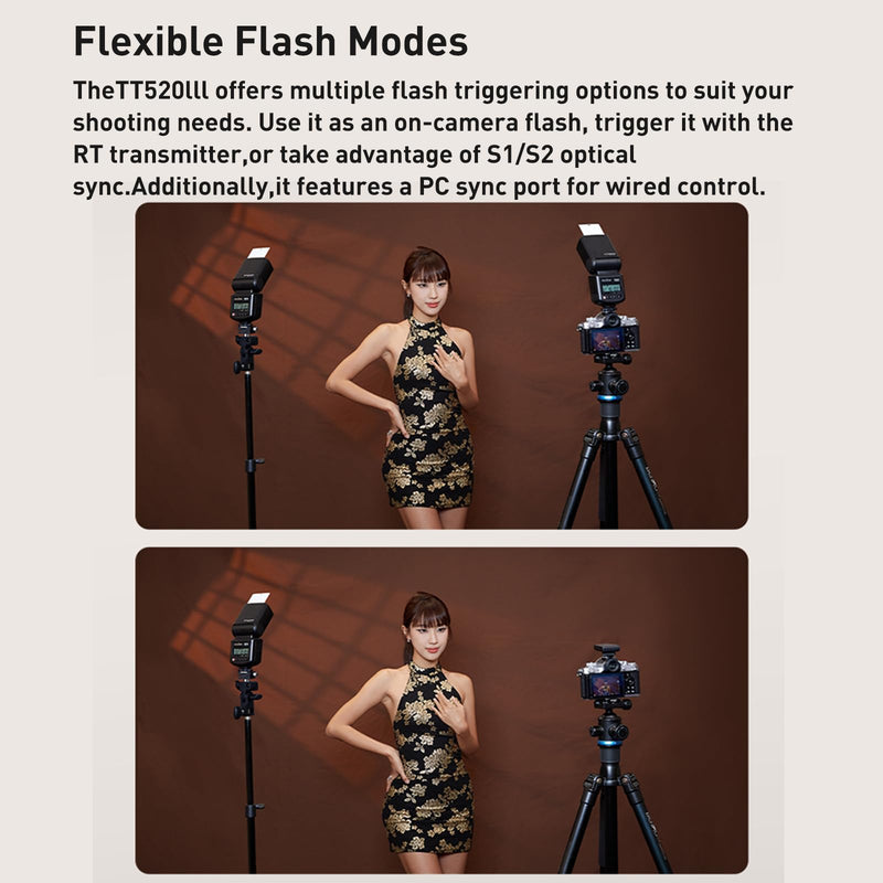 Godox TT520III Universal Hot Shoe Flash for Canon Nikon Sony Pentax Fuji | 1.8s Recovery Time, Built-in Wireless Receiver with RT-16 Transmitter, 8 Level Steps (1/128-1/1), 400 Full Power Flashes