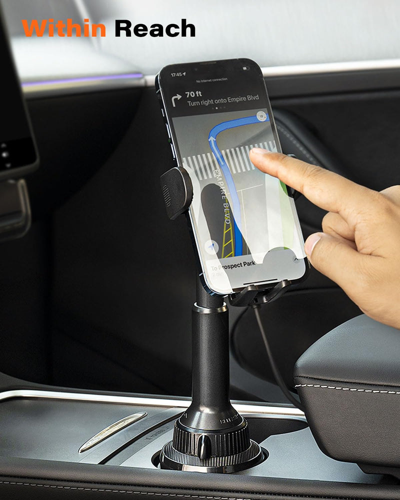 APPS2Car 15W Qi Wireless Car Charger Solid Cup Holder Mount, Adjustable Long Arm & 360° Rotation, Fits 3"–4" Round Cup Holders, Works with Cases ≤ 4 mm (No Metal Attachments) Upgraded Wireless Charger