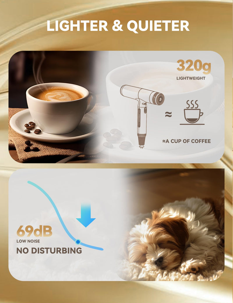 Professional Ionic Hair Dryer Travel Hairdryer 2200W,100,000 RPM High EC Motor,320g Lightweight Hairdryer,200 Million Ionic Blow Dryer, Thermo-Control Low Noise for Travel Sports Home Salon