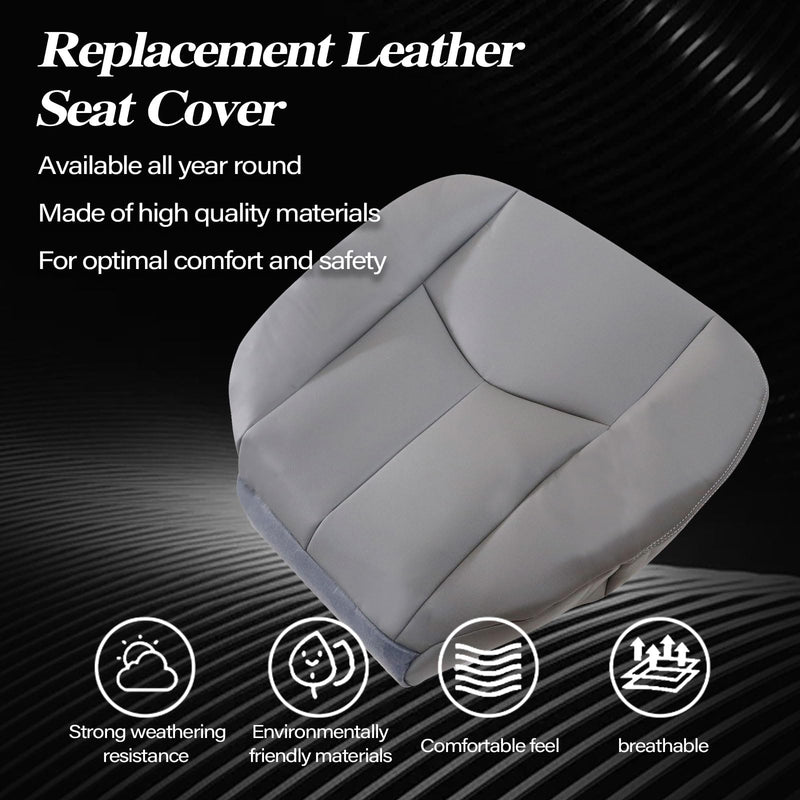 SecosAutoparts Driver Side Bottom Replacement Leather Seat Cover Gray# 922 Compatible with Chevy Silverado Sierra Tahoe Suburban Avalanche Yukon Yukon XL 2003 2004 2005 2006