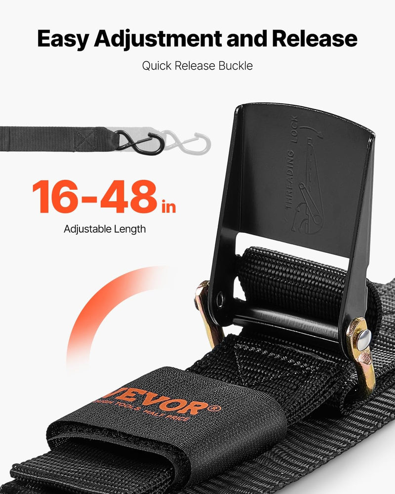 VEVOR Boat Trailer Transom Straps (2PK), 2’’ x 48’’ Adjustable Boat Straps 1,500lb Break Strength with Security Lock S Hooks, Transom Tiedowns for Trailer or Kayak Secure