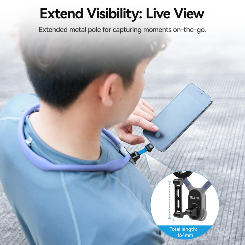 Neck Phone Holder Mount, POV/Vlog Magnetic Selfie Tripod for Magsafe iPhone 15 14 13 12 Pro Max Mini Plus Seires, Hand Free Chest Strap Video Recording for Android Galaxy Aceessories(Navy blue) Navy blue