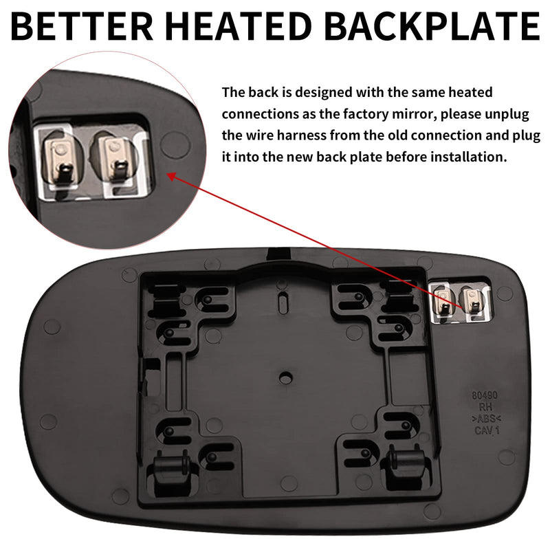 Passenger Side Mirror Replacement for 2011-2017 Chrysler 200, 2012-2021 Chrysler 300, 2011-2021 Dodge Charger, 2012-2021 Dodge Challenger Mirrors Glass - Convex Heated Right Rear View Mirror Passenger Side (Right)