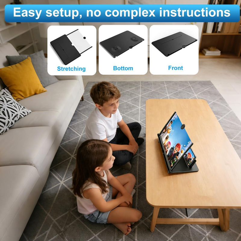 12 Inch Phone Screen Magnifier, Foldable Cell Phone Screen Magnifier, Pull Out Phone Screen Amplifier for Movies, Video, Gaming, Compatible with All Smartphones (Black)