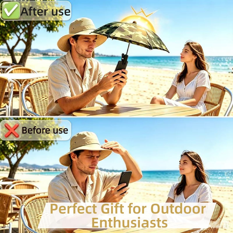 3 Pack Phone Umbrella for Sun, Cell Phone Shade with Adjustable Clip, Portable Sun Shade for Smartphones, Rainproof Outdoor Accessory for Beach, Travel, Hiking (Blue + Black + Camo)