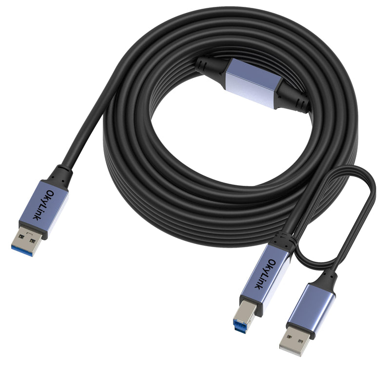 65ft(20M) Active USB 3.0/3.2 Gen 1 Repeater Cable A Male to B Male with Optional Power 5Gbps for Professional Printing, Scanning 65ft (20M) Black cable + Gray shell