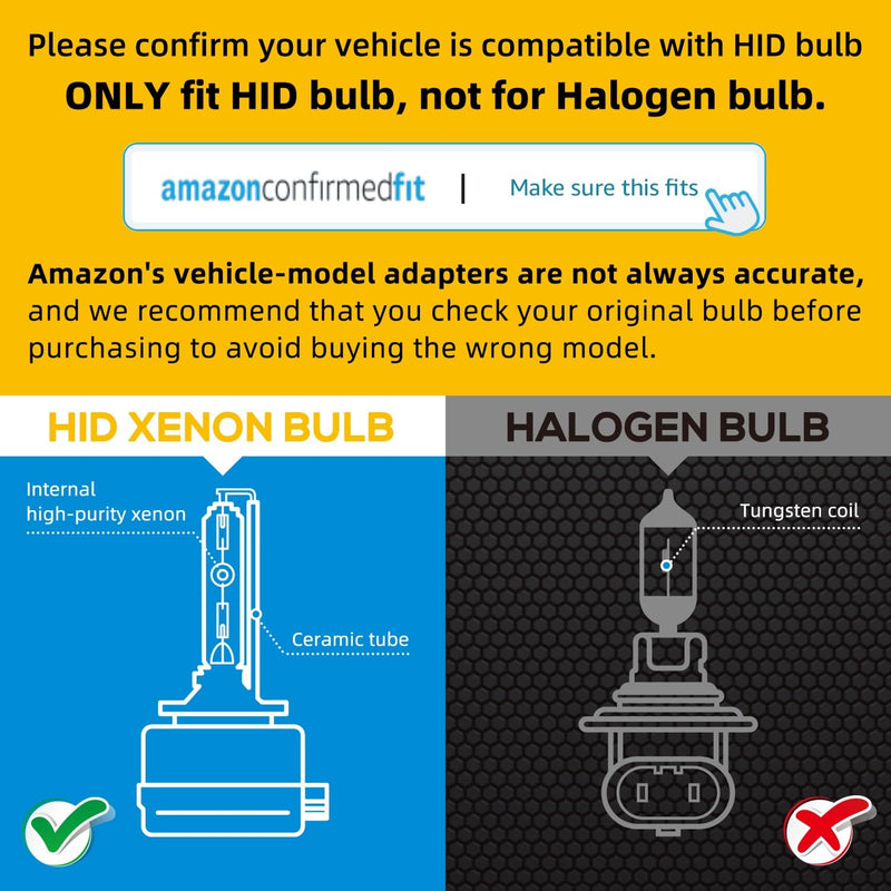 Sinoparcel D3S Xenon HID Headlight Bulbs - 8000K 35W High Low Beam 66340 42403 42302 Replacement Lights - Pack of 2 8000K White with Blue Tinge