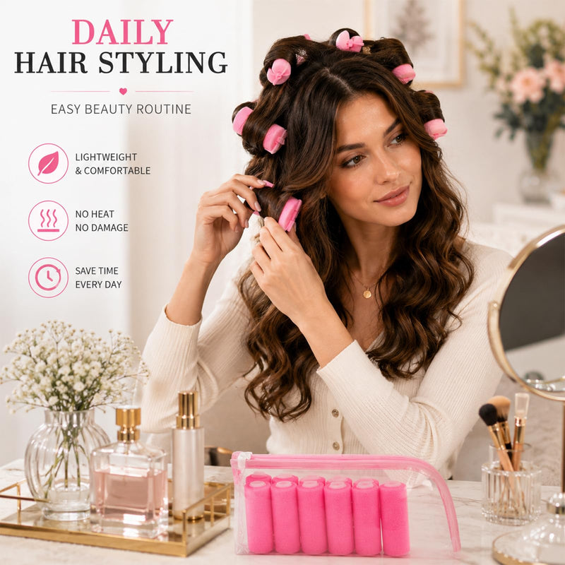 12 Pcs Foam Hair Rollers, Heatless Sponge Hair Curlers No Heat, Pink Soft Curling Tools for Women Girls Kids Long Short Thick Thin Hair, Overnight Sleep Home Salon DIY Use