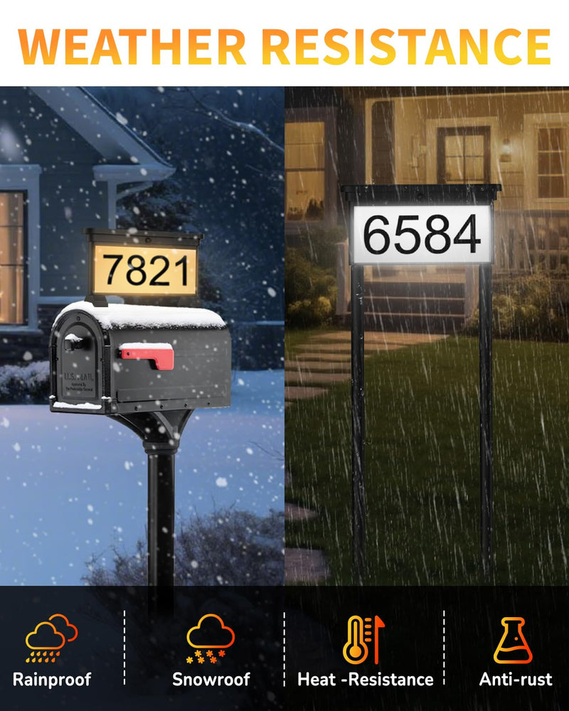 LumiZen New Upgraded Solar Address Sign,Double Sided Glow House Numbers with Auto On/Off, 3-Color Lighting Modes Mailbox Number Plaque Waterproof, Dual Stakes for Home Yard Driveway Black-3M 3 LIGHT MODES