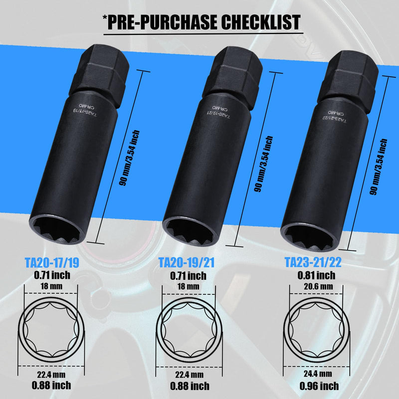 VEXPLO 10 Spline Lug Nut Key Set, Thicker Wall Sturdy 10 Spline Lug Nut Socket Tool for Effortless Removal of Aftermarket 10 Point Locking Lug Nuts (3 Piece Set) 3 Piece Pack