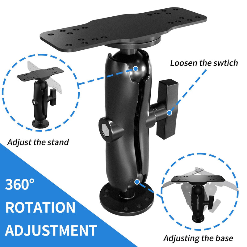 S109 Aluminum Alloy Fish Finder Mount with C Size 1.5" Ball, 7.78" Dual Purpose Mount with Rectangle Plate & Round Plate, 360° Rotation Marine Electronic Mount Compatible with Garmin, Lowrance
