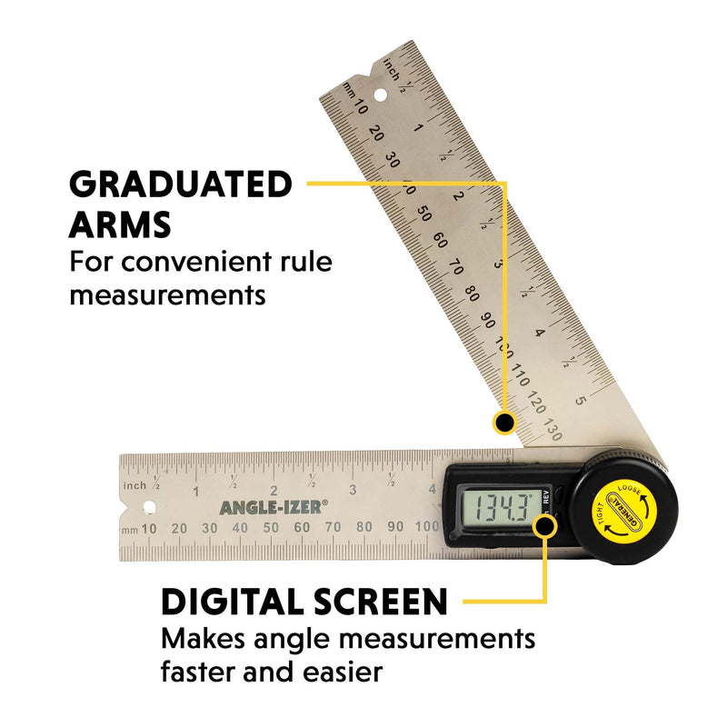 General Tools Digital Angle Finder Ruler #822 - 5" Stainless Steel Woodworking Protractor Tool with Large LCD Display 5-Inch